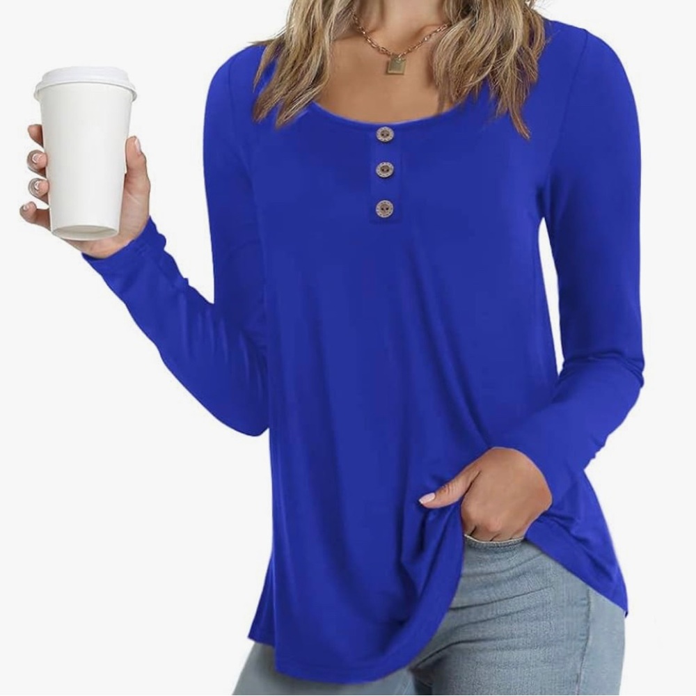 Feiersi NWT Long Sleeve Tops Casual Soft‎ Comfy Blouse Loose Buttons T Shirt